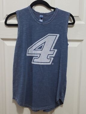 Nascar Womens Sleeveless Blue Graphic Tank with Large '4'